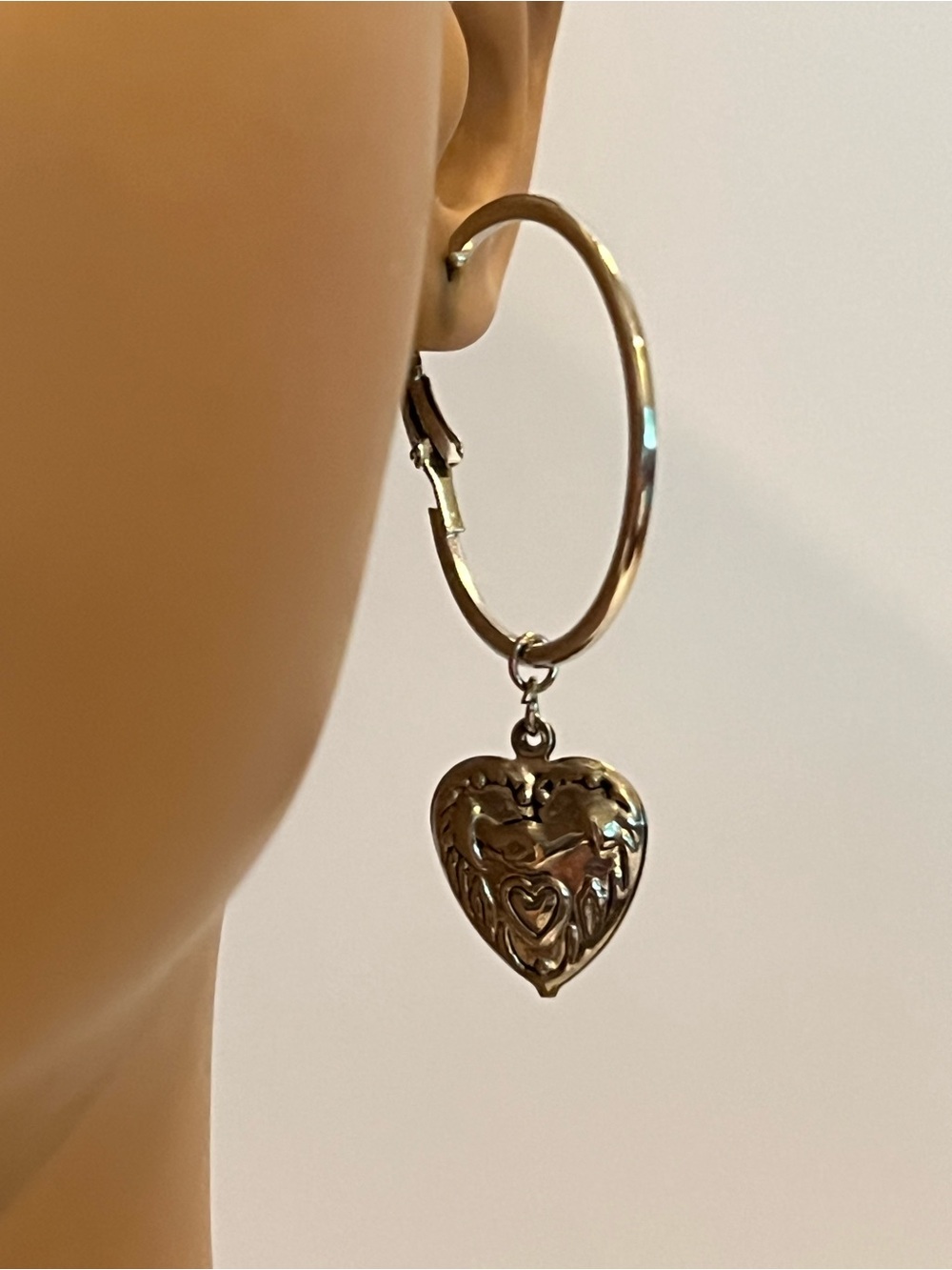 Vintage Heart Charm Hoop Earrings
